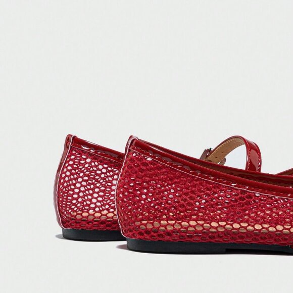 Red Fashionable Women's Ballet Flats Spring Square Toe Flat Shoes - Picture 4 of 7